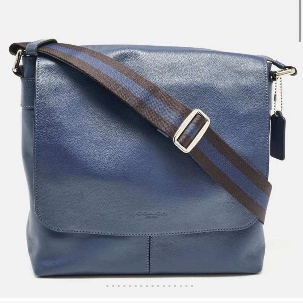 Coach "Charles" Blue Messenger Bag with Adjustable Strap Two coach tags attached